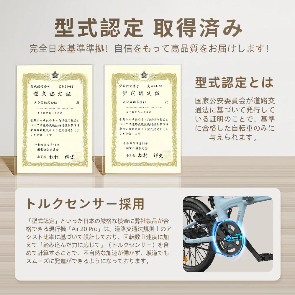 ADO AIR 20 PRO 2026モデル）折りたたみ電動アシスト自転車 自動変速機能搭載